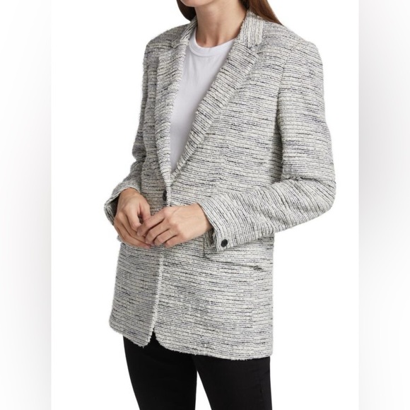 Rag & Bone Ames Deconstructed Tweed Cotton Blazer in Black and White Sz6 - Picture 3 of 11